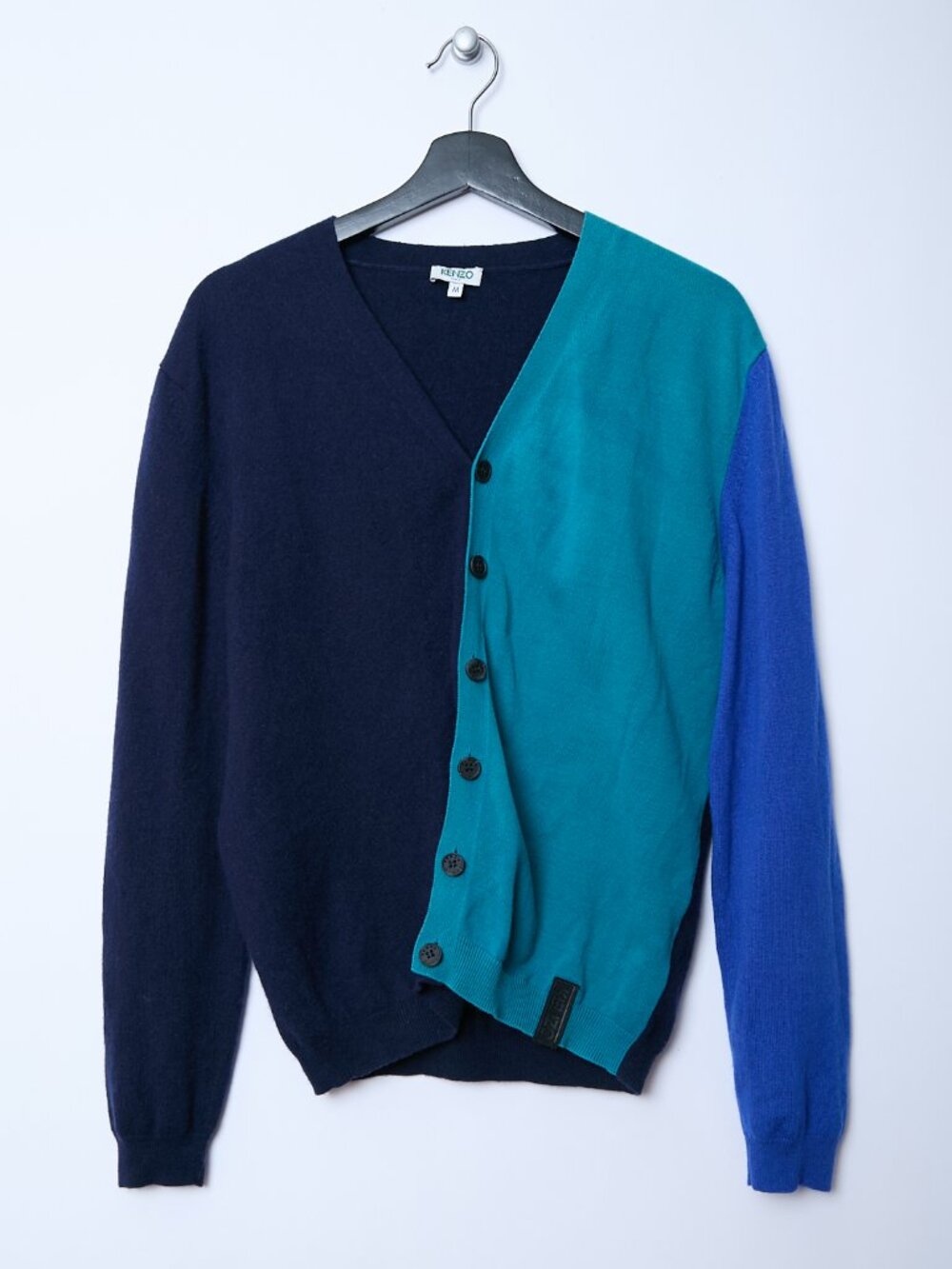 KENZO color block knit v-neck wool cashmere cotton cardigan grandpa sweater